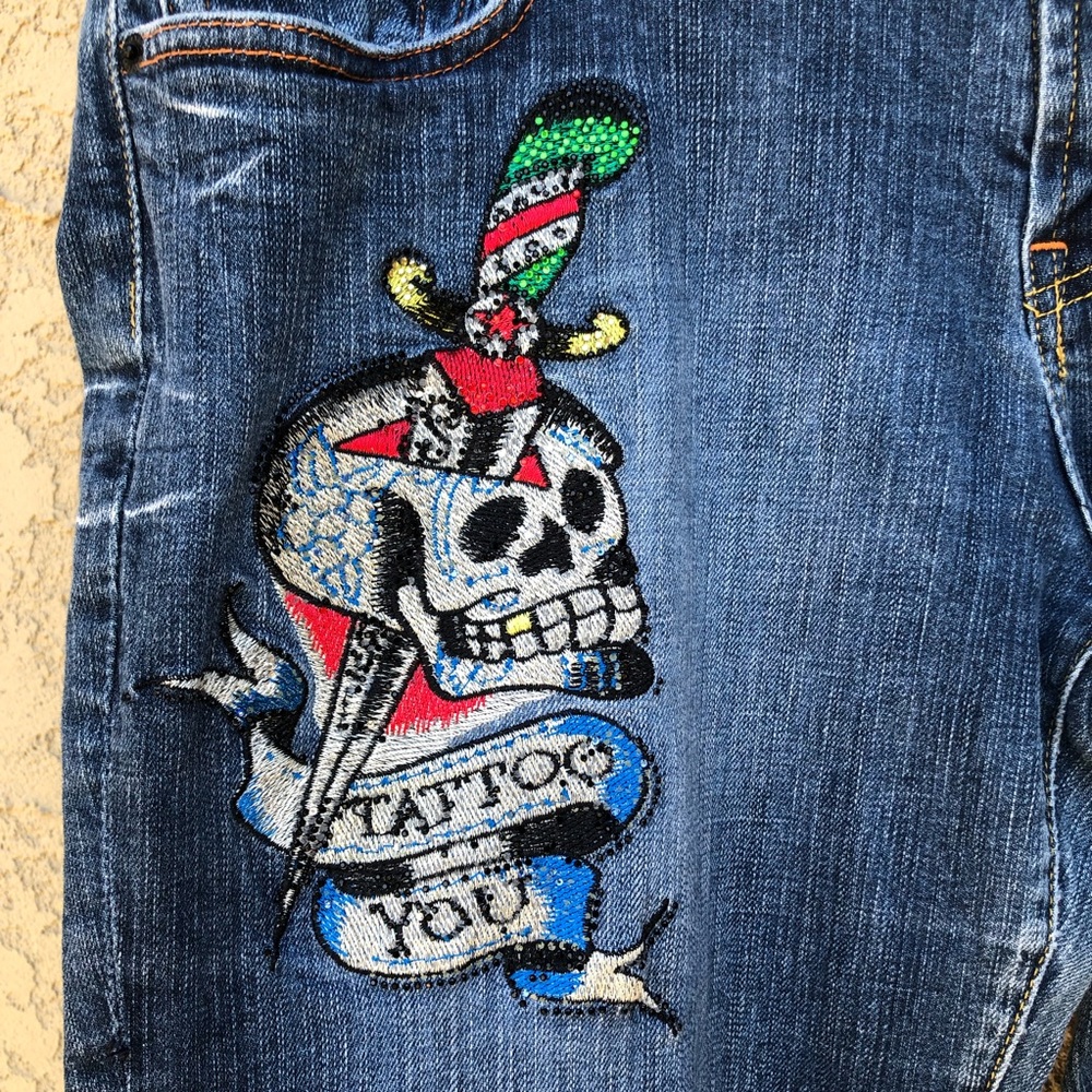 Ed Hardy Skull and Cross Tattoo Straight Leg Jeans Sz18 - Picture 3 of 13